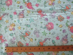 MERMAID SEA MERMAIDS STAR FISH OCTOPUS TEAL GREEN PASTELS COTTON FABRIC FQ