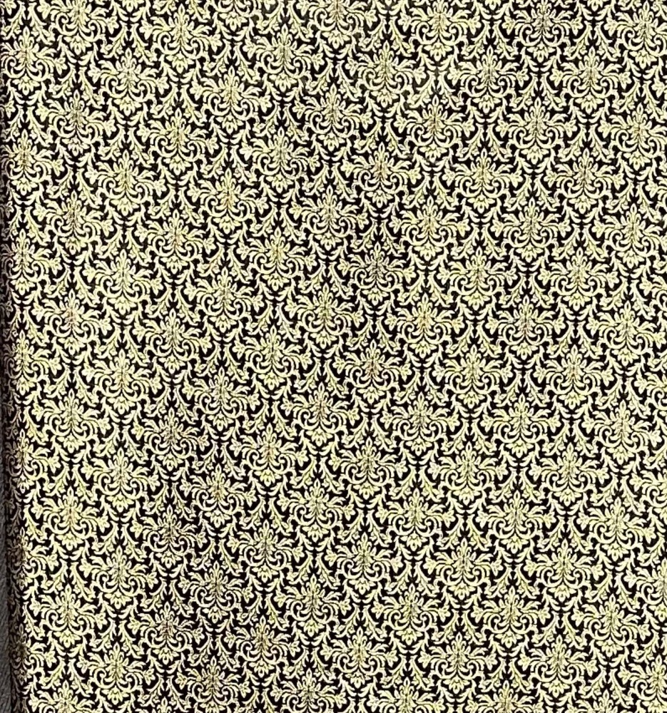 Vintage Satin Fabric Gold Black Scroll 60×88