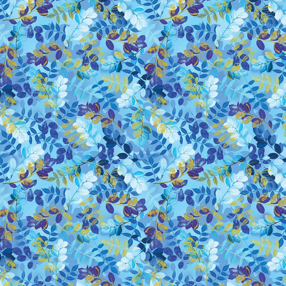 BENARTEX – Metallic Impressions by Kanvas Studio – Ethereal Leaves – Light Blue