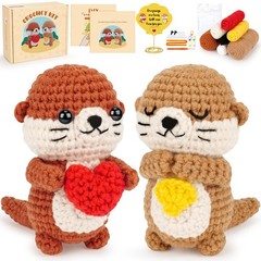 Crochet Kit Beginners Emotional Positive Support Otter Couple Animal Craft DIY