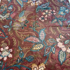 Vtg Jacobean Floral Vine Paisley Chintz Glazed Cotton SCOTCHGARD Fabric 142×55