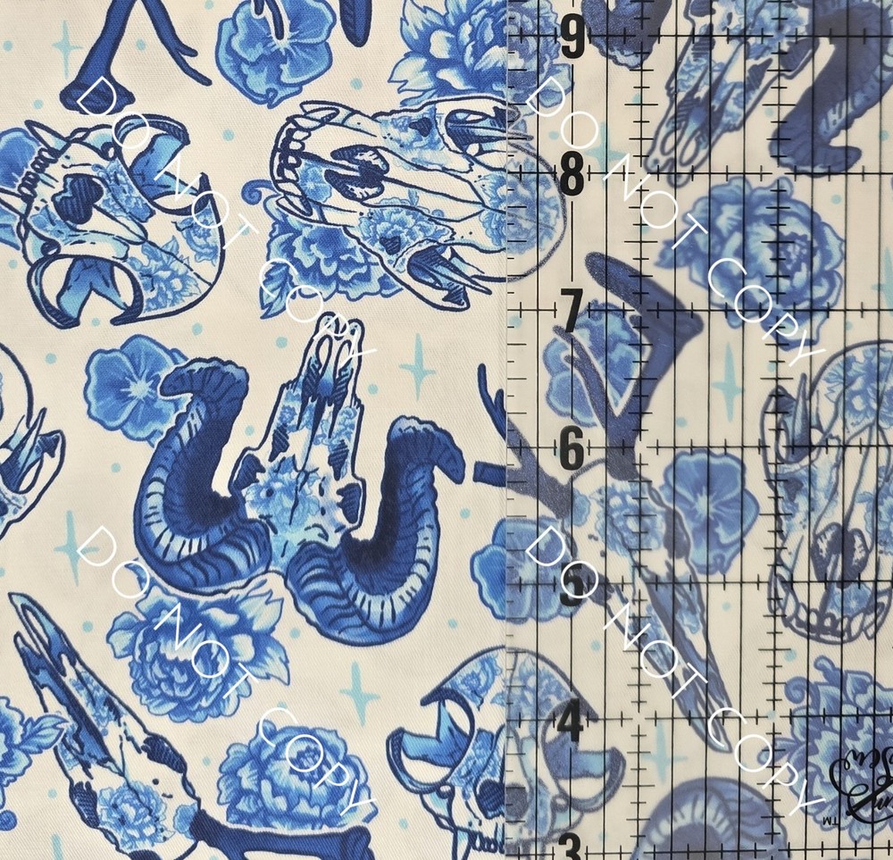 100% Cotton Woven Novelty Fabric Porcelain Animal Skulls By The 1/4 Yard 9×56
