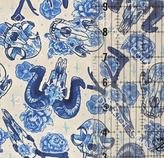 100% Cotton Woven Novelty Fabric Porcelain Animal Skulls By The 1/4 Yard 9×56