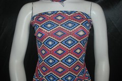 Rayon Stretch Jersey Knit Fabric Beautiful Tribal Print cherry red blue by yard