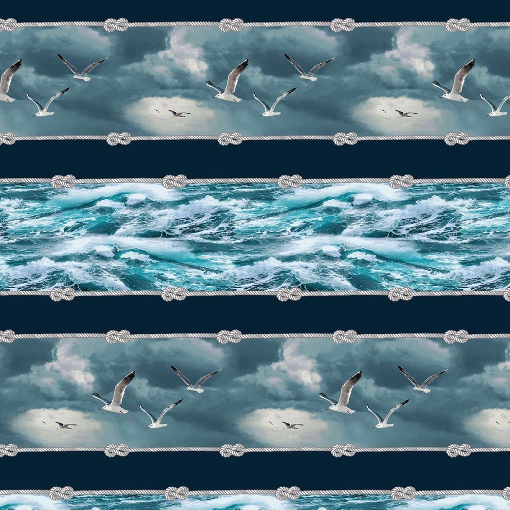 Henry Glass – Coastal Guardians – Repeating Border Stripe – Blue/White, BTY