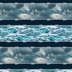 Henry Glass – Coastal Guardians – Repeating Border Stripe – Blue/White, BTY