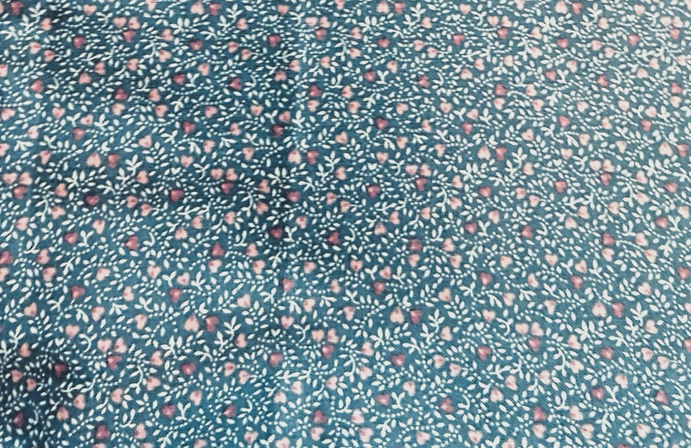 VTG Spring Mills Tiny Ditzy CALICO Shades of Pinks Heart Florals on Blue BTFQ