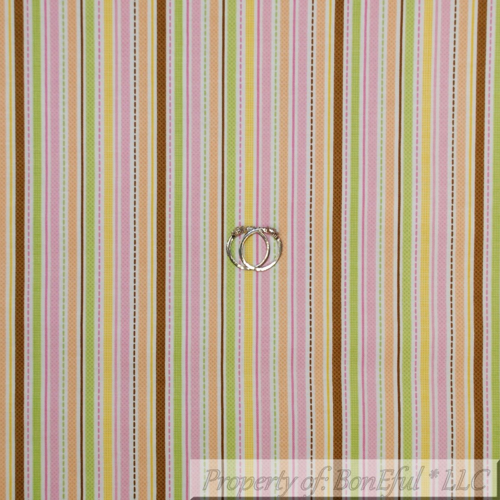 BonEful Fabric FQ Cotton Quilt White Orange Pink Yellow Spring Summer Kid STRIPE