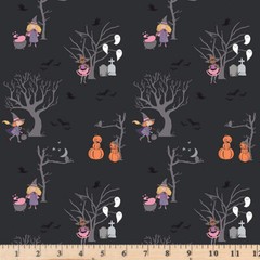 Spooky Schoolhouse with Silver Sparkle Halloween Black Half Yard Continuous Cuts