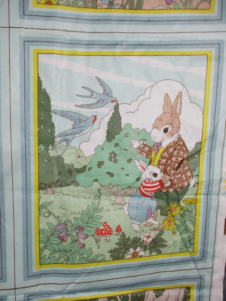 Vintage Cyrus Clark Story Book Cheater Quilt Mr Rabbit 18 Panel Pastels 81×37″