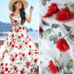 3D Embroidered Flower Sheer Chiffon Fabric Bridal Wedding Dress Cloth 100*150 cm