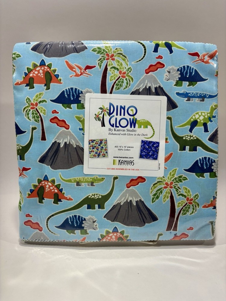 Kanvas Studio,”Dino Glow” Glow In The Dark Cake 42 -10″ Sq. Quilting Fabric