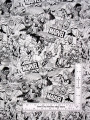 Fabric with Marvel Avengers Characters By The Yard Black & White Cotton CP73228