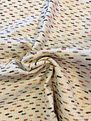 Cotton Slub Upholstery Remnant Beige With Brown Gold Rust Dashes 57”w 33”L
