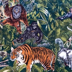 jungle safari animals themed Quality cotton Fabric 1/2 YdTiger Elephant Monkeys