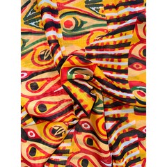 African Print Chiffon Fabric – Yellow, Red, Black, Green “Khemet Pepper”, ~2 Yds