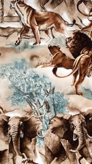 Alexander Henry Simba Cotton Fabric 1.5yd Elephants Lions Safari 2006 OOP