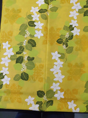 Yellow Trendex Fabric 2005 Cotton Hawaiian White Hibiscus Floral 2 Yards Beachy