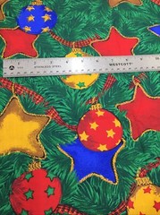 Larger Print Ornaments in Tree Stars Balls Ribbon 1 Yard x 46″ W Cotton Fabric