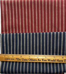 1/2 YARD EACH Blue/Tan & Dark Red/Tan Ticking Stripe Homespun Fabric 100% Cotton