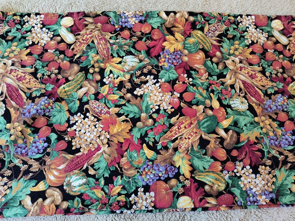 Concord Fall Harvest Print Fabric Cotton Tablecloth 41″ X 80″ edges hemmed