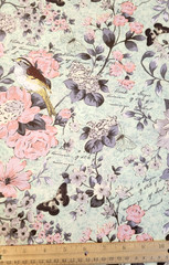Floral Birds and Butterflies w/ Script Mint Green Joann Exclusive Cotton Fabric