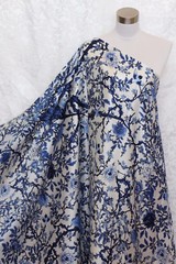 New 100% Charmeuse Silk Fabric Blue Tree M54 Per Yard