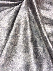 Paisley Print NON-STATIC Viscose Satin Feel Material Fabric BTY 60″W -Grey
