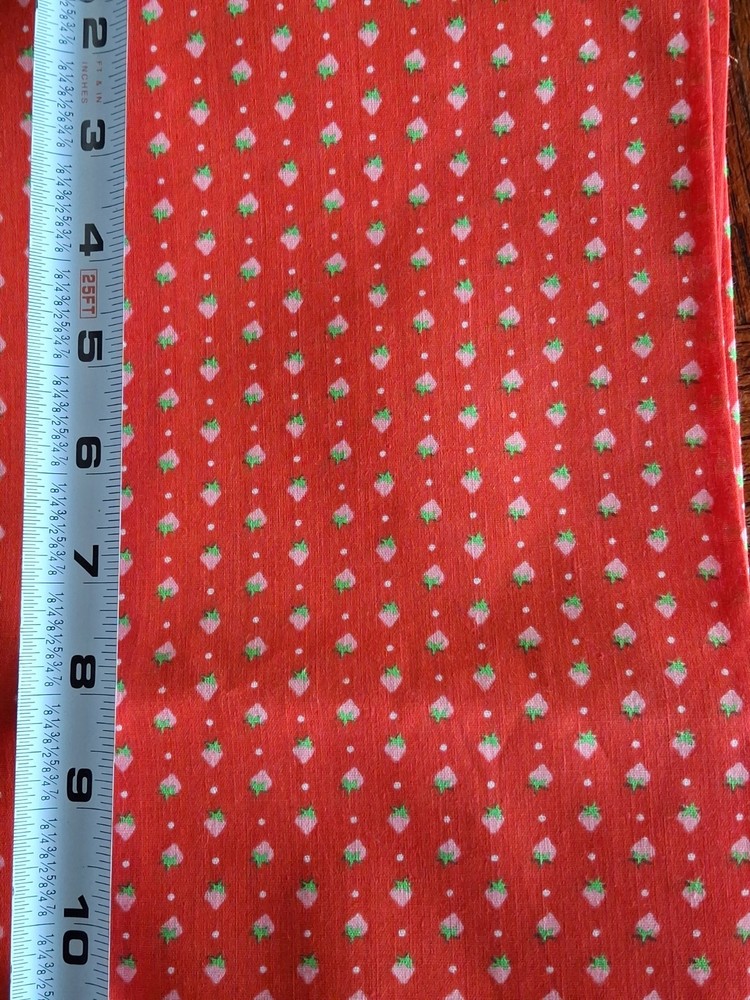 VTG Sweet Tiny Strawberry on Red Fabric -Dolls, Quilting & Crafts 2.5 yards x 44