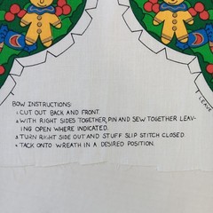 Vintage Manes Fabric Co. Holiday Toyland Wreath And Bow Cotton Cut And Sew Panel