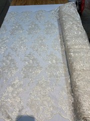 Hanna CREAM Polyester Floral Embroidery with Sequins on Web Mesh Lace Fabric by