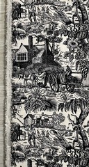 Toile Fabric Cotton Vintage Black Beige 2 Yds + 25″ (97″) x 44″(W) Farm Theme