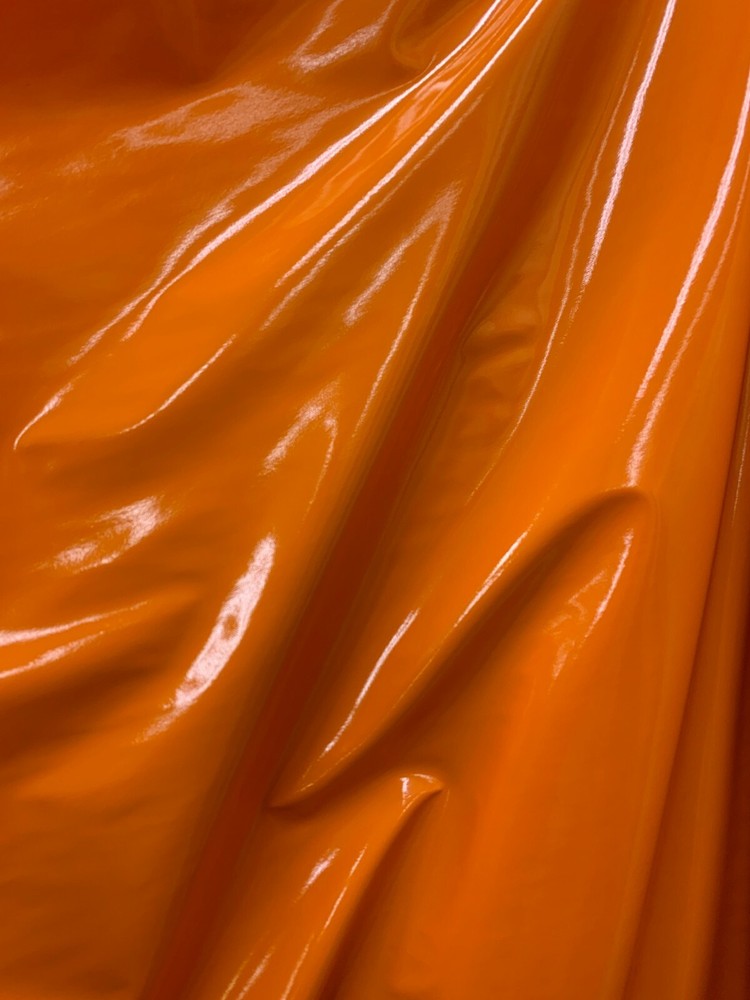 ORANGE SHINY GLOSSY PVC PLEATHER STRETCH FABRIC (58 in.) Sold By The Yard