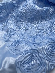 3D Rose Rosette embroidery Satin Fabric by the Yard Baby Blue Color
