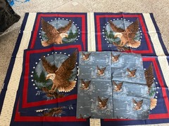 Wamsutta Eagle Fabric Pillow Squares Patriotic Star Birch Bark 4 + 2