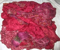 LOT PURE SILK Antique Vintage Sari REMNANT Fabrics 100 GRAMS Maroon Dress #ABCZY