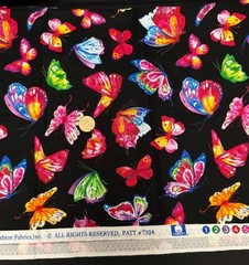 Hi-Fashion Fabrics Colorful Butterflies on Black Quilting Cotton 3/4 yards 44″ w