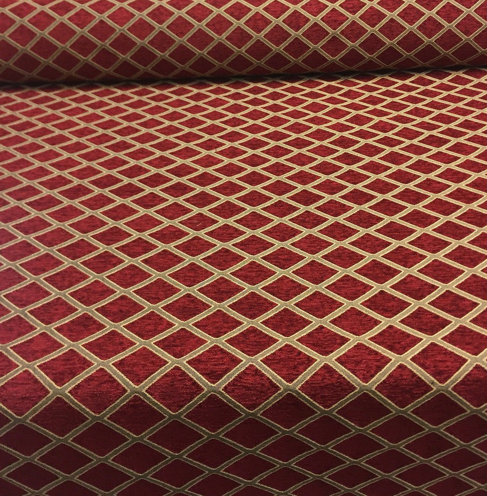 Chenille Upholstery Diamond Ruby Red Gold Cleopatra fabric By The Yard