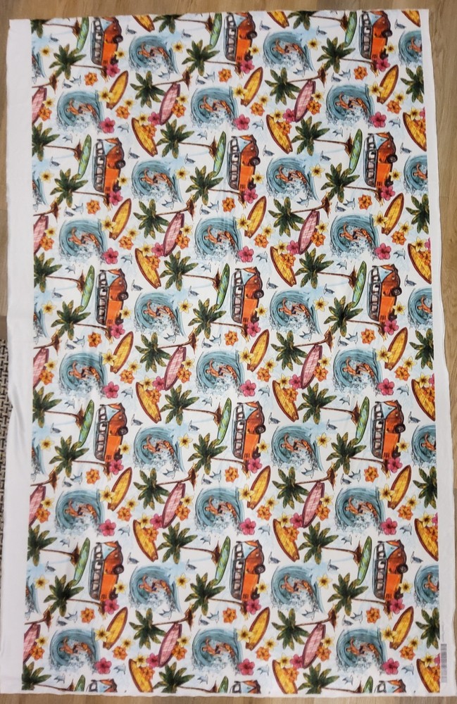 Ocean Fabric Ambessone, Hawaiian Surfer on Wavy Deep Sea Retro 60×40
