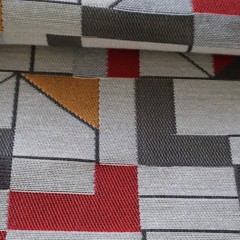 Vtg MCM Arc/Com Upholstery Fabric “Apex” Pepper Red, Orange, Gray Geometric 4 yd