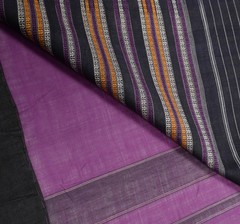 Sushila Vintage Purple Temple Border Scrap Saree Pure Cotton Woven Sari Fabric