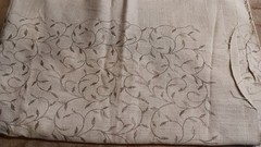 3+ sq. yds. Embroidered Linen Fabric, 84″ long x 56″ wide, Foliage, Taupe/Brown