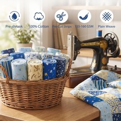 Blue Jelly Roll Fabric PreCut Cotton Strips Quilting 2.5×45″ 40 Pcs Floral