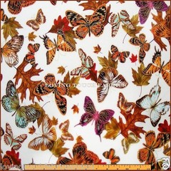 BENARTEX KANVAS STUDIO AUTUMN BUTTERFLIES LEAVES GOLD ETCH FABRIC 1/2 YD 18X44″