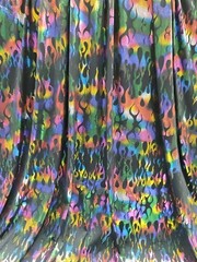 Multicolor Fire Print Foil Metallic Flames Spandex Fabric By The Yard Stretch