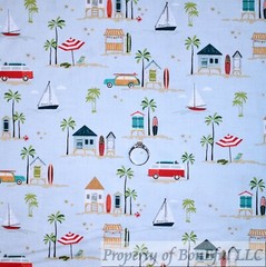 BonEful Fabric FQ Cotton Quilt Blue Summer Cloud Scenic Palm Tree Ocean Cottage