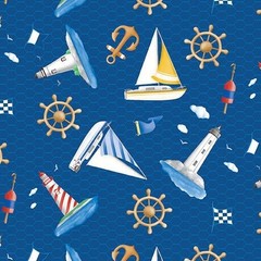 Sail Away Cotton Fabric Benartex Lighthouse Sailboat Sold By The Yard