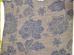 Burlap Fabric Blue Roses Leaves Stamped 36×50 inches New Grannycore
