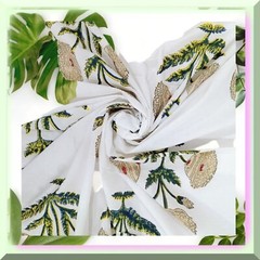 Large Handmade Floral Block Print Cotton Fabric