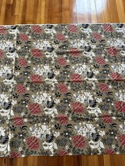 Vintage Floral / Leaf Beige / Brown Red Black White Textile Fabric 12’ x 52”